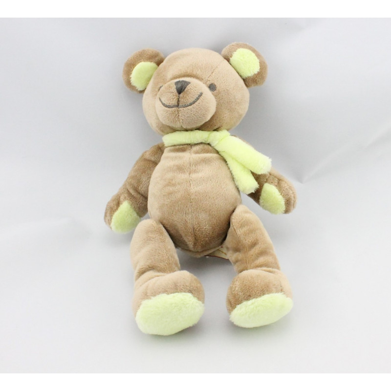 Doudou ours marron vert écharpe NICOTOY