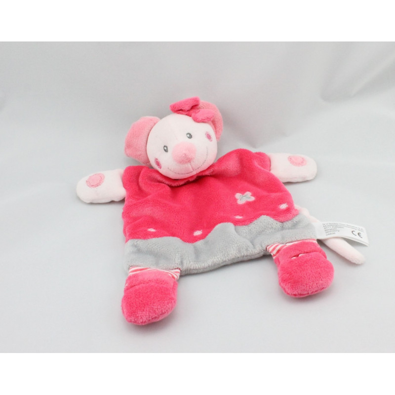 Doudou plat Mimi la souris rose gris fleurs SIMBA TOYS KIABI
