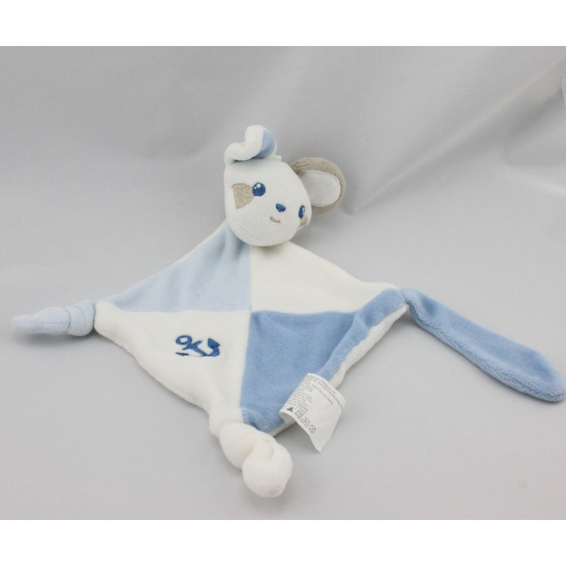 Doudou plat souris bleu blanc SIPLEC