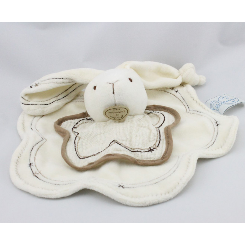 Doudou et compagnie platf fleur lapin blanc beige 
