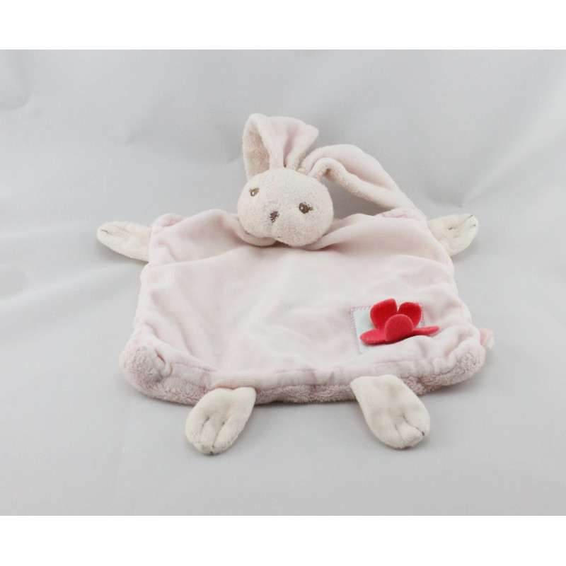 Doudou plat lapin Liliblue rose carré bleu fleur KALOO