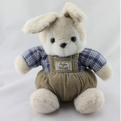 Doudou peluche lapin beige carreaux bleu TARTINE ET CHOCOLAT