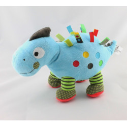Doudou dinosaure bleu vert étiquettes NICOTOY