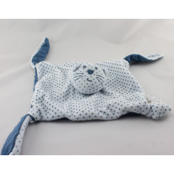 Doudou plat chat bleu étoiles BOUTCHOU BOUT'CHOU