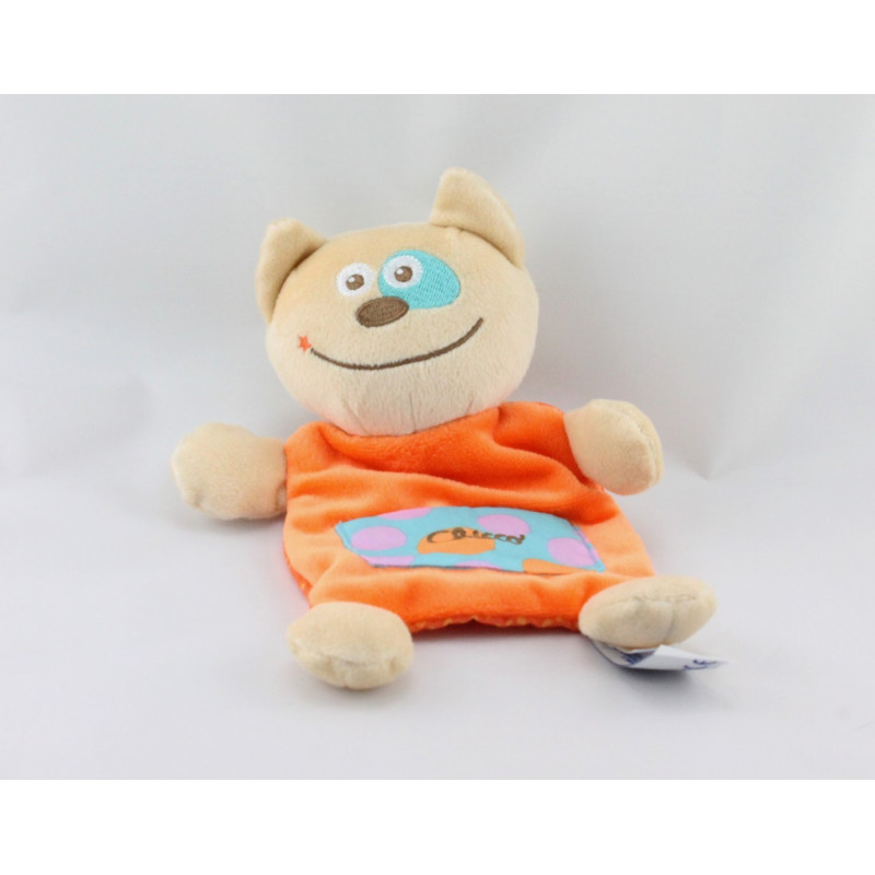 Doudou plat chat orange bleu pois CHICCO