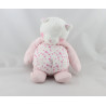 Doudou chat blanc rose fleurs TCF TOUT COMPTE FAIT
