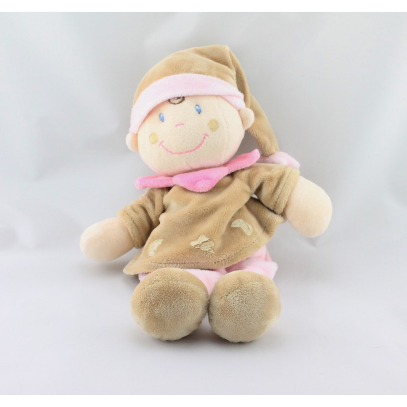 Doudou poupée lutin fille rose beige NICOTOY