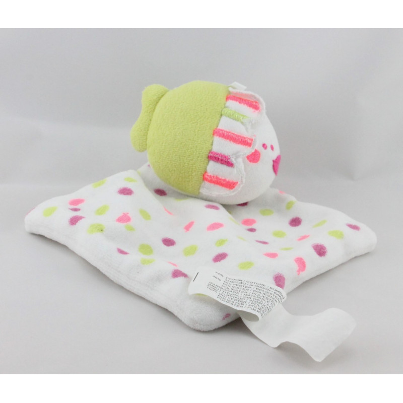 Doudou plat poisson blanc rose vert pois SIPLEC