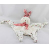 Doudou plat lapin blanc vichy rouge fleurs AJENA