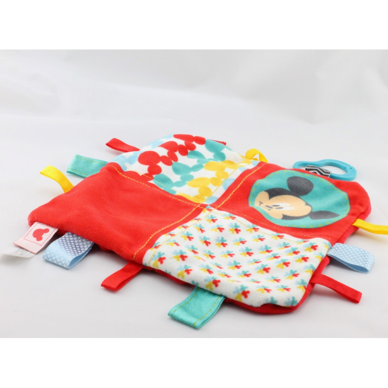 Doudou plat carré rouge étiquettes Mickey Disney Kiabi