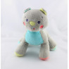 Doudou chat gris bleu jaune rouge poissons SUCRE D'ORGE