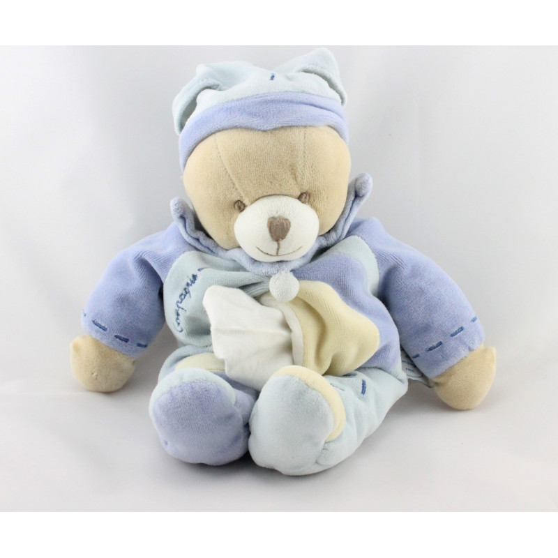 Doudou et compagnie ours Léo bleu mouchoir lune