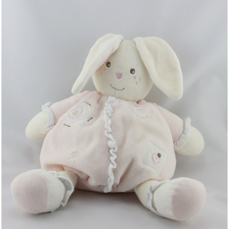 Doudou lapin blanc rose coeurs NOUNOURS