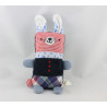 Doudou lapin bleu noir vichy rouge fleurs BOUT'CHOU BOUTCHOU