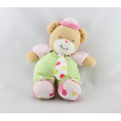 Doudou ours vert rose pois  cravate TAKINOU 