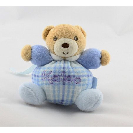 Mini Doudou ours bleu carreaux attache tétine KALOO