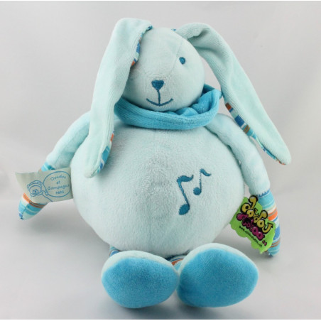 Doudou et compagnie musical lapin bleu rayé Nomade Tatoo