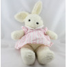 Doudou lapin blanc robe rayé rose TARTINE ET CHOCOLAT