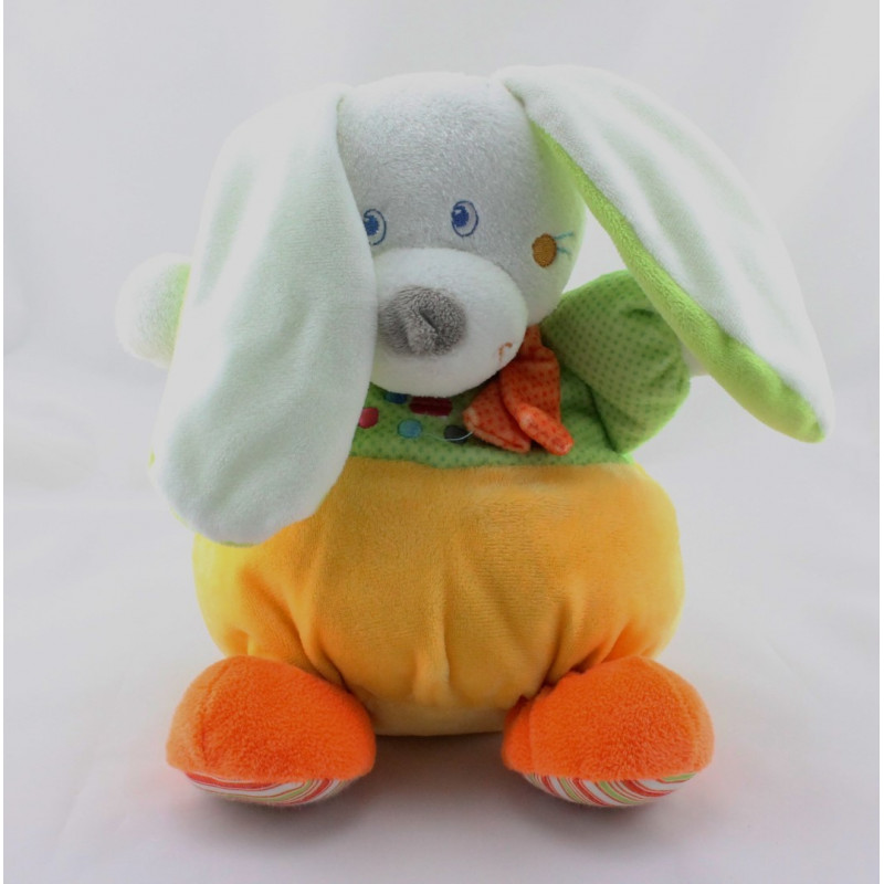 Doudou musical lapin jaune vert pois ours brodé MOTS D'ENFANTS