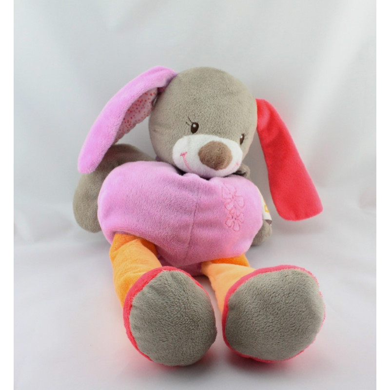 Doudou lapin beige rose orange pois DOUKIDOU