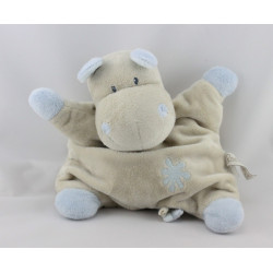 Doudou semi plat hippopotame beige bleu PREMAMAN