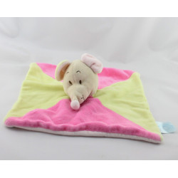 Doudou plat souris rose verte KING BEAR