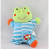 Doudou semi plat grenouille verte bleu orange TOI TOYS