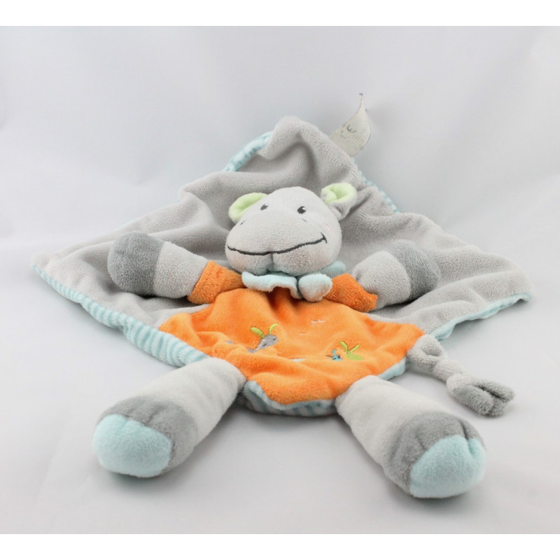 Doudou plat cheval ane gris orange NICOTOY