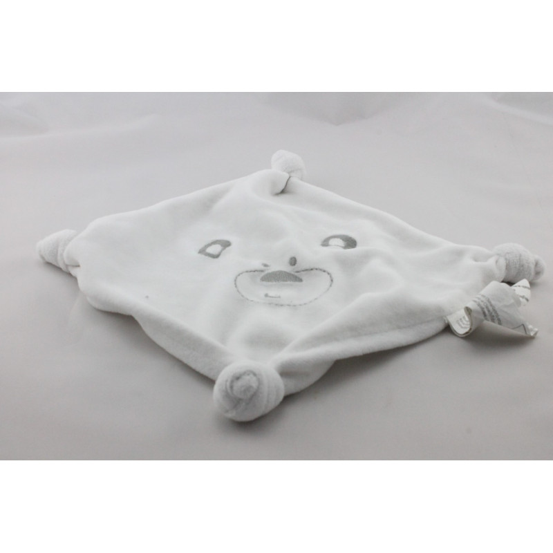 Doudou plat carré blanc ours AUCHAN