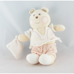 Doudou ours blanc rose mouchoir B coeur Bébé NOUNOURS