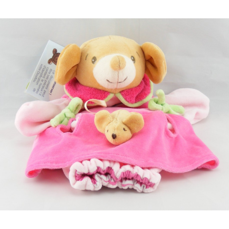 Doudou plat marionnette souris robe rose NOUNOURS