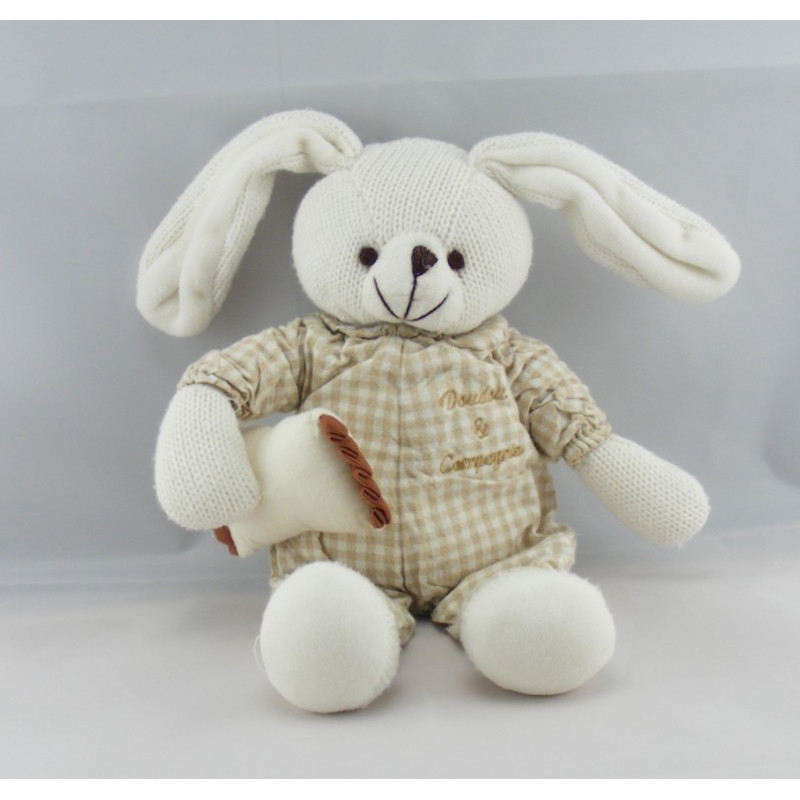 Doudou lapin vichy beige avec coussin DOUDOU ET COMPAGNIE