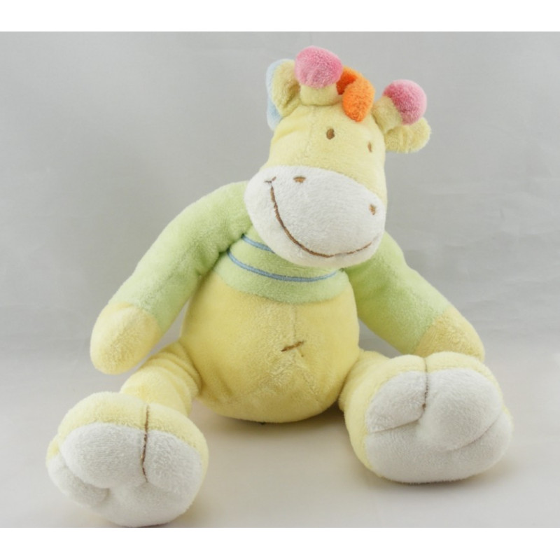 Doudou girafe ane cheval jaune vert Mots d'enfants