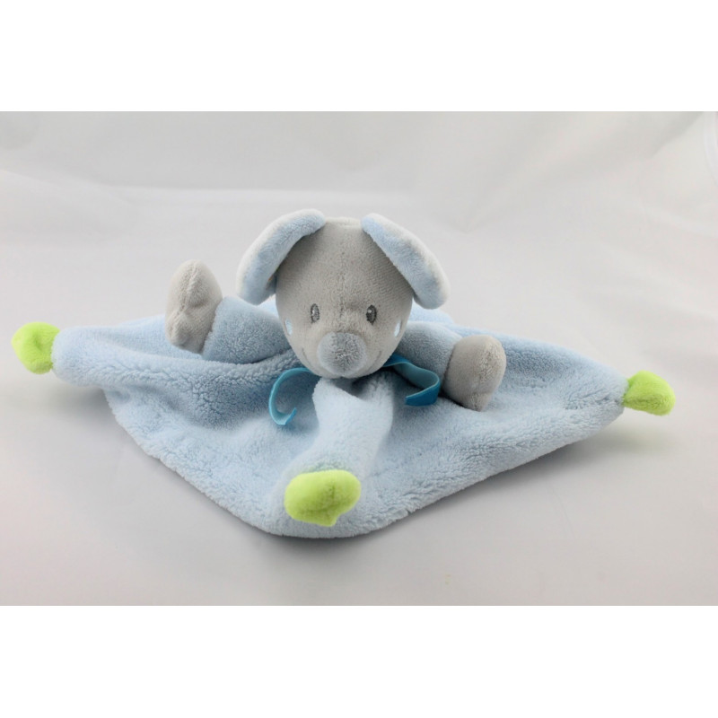 Doudou plat souris grise bleu vert NICOTOY