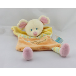 Doudou plat souris jaune orange bleu HAPPY MOUSE KIMBALOO