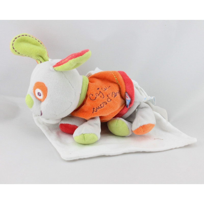 Doudou chien gris orange rouge vert mouchoir Cajou SUCRE D'ORGE