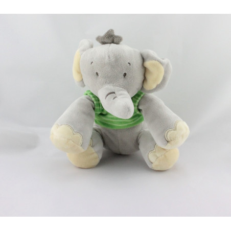 Doudou éléphant gris vert blanc TITOUTAM