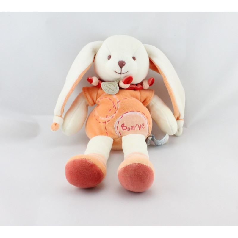 Doudou et compagnie lapin Bonnie blanc orange 