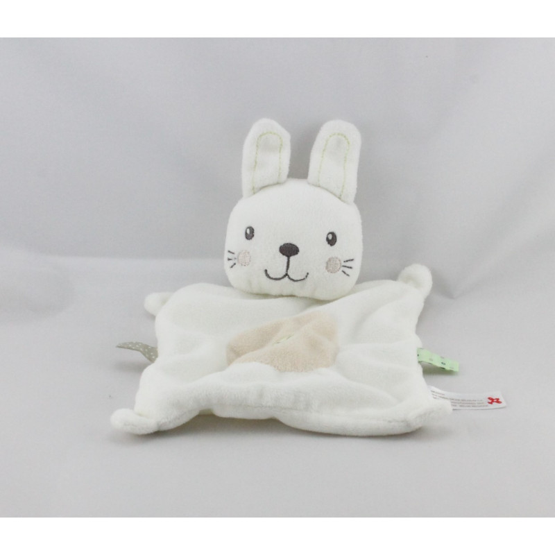 Doudou plat lapin blanc beige NICOTOY