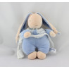 Doudou lapin bleu blanc AJENA