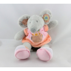 Doudou souris grise robe rose fleurs NICOTOY