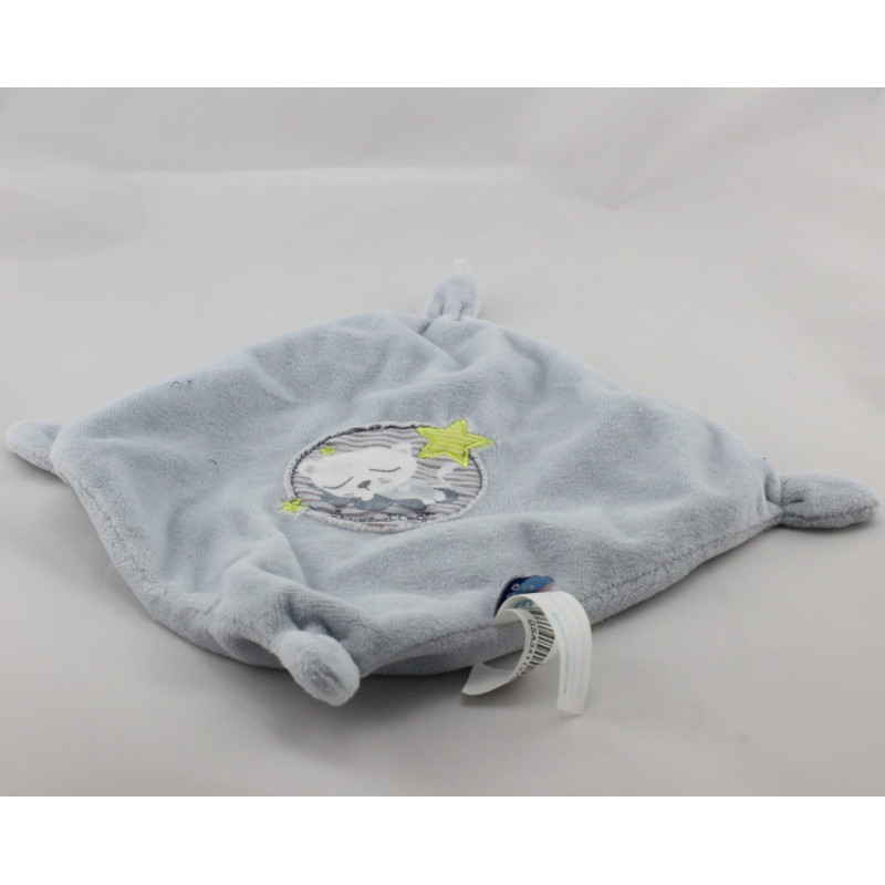 Doudou plat carré bleu chat SUCRE D'ORGE