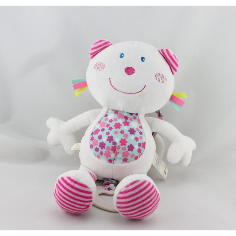 Doudou musical ours blanc rose bleu P'TIT BISOU AUBERT