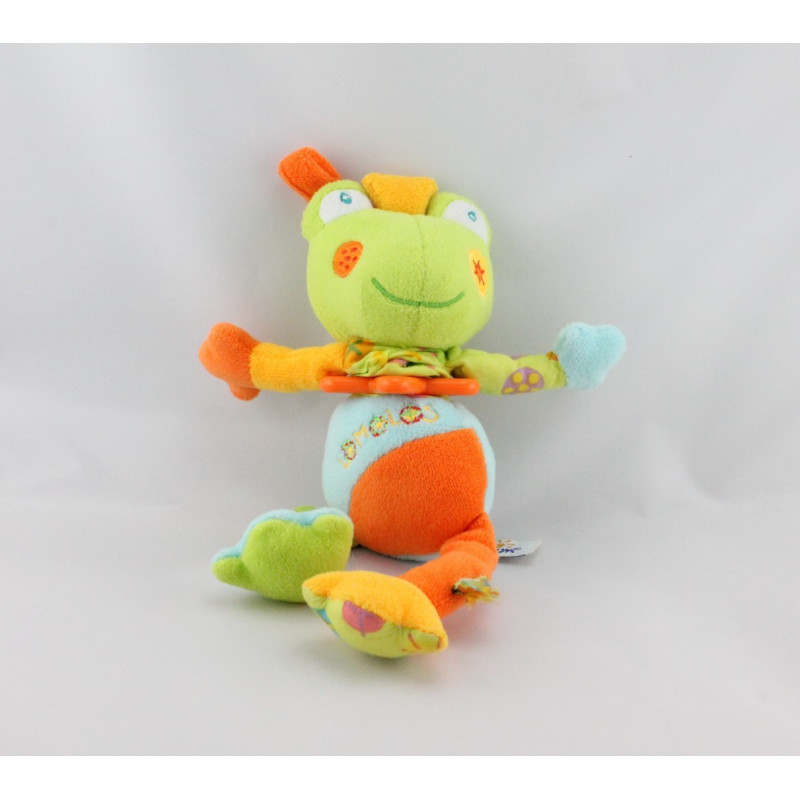 Doudou vibrant grenouille verte bleu orange Babysun