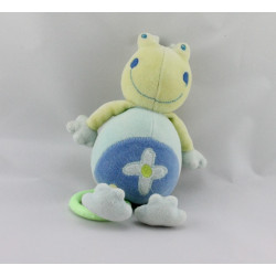 Doudou musical grenouille verte bleu fleur Babysun
