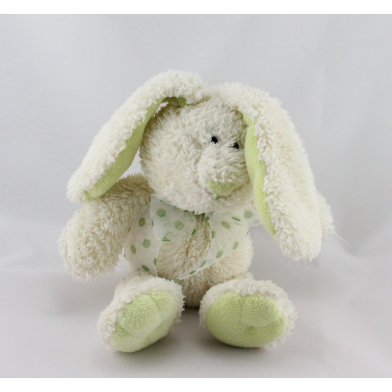 Doudou lapin blanc vert pois GIPSY