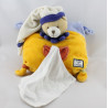 Doudou et compagnie coussin ours arlequin bleu jaune orange mouchoir