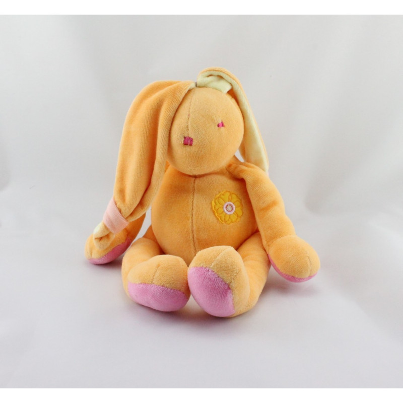 Doudou lapin orange rose jaune fleur NOUNOURS