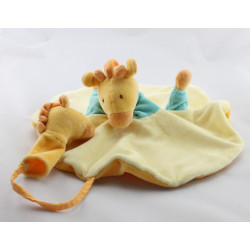 Doudou plat rond girafe jaune bleu MOULIN ROTY