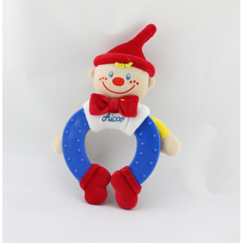 Doudou hochet clown bleu blanc rouge CHICCO